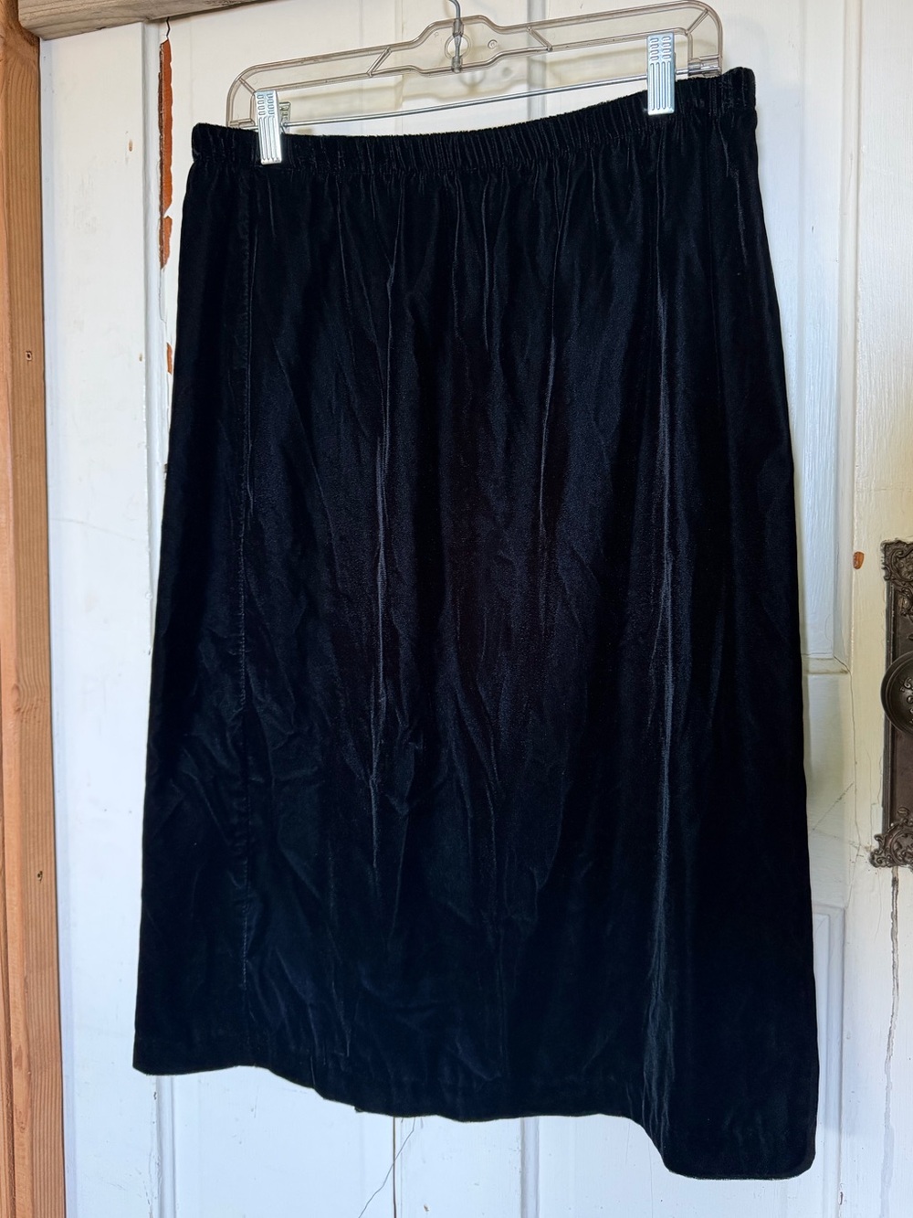 Black Velvet Midi Skirt Witchy Whimsigoth Gothic 90s Style Elastic Waist